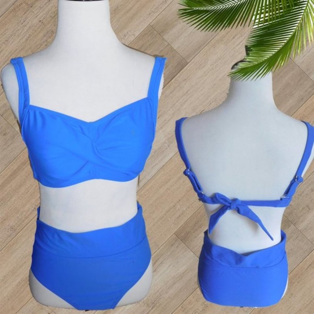 ROYAL BLUE HIGH WAIST TWO PIECE SWIMSUIT